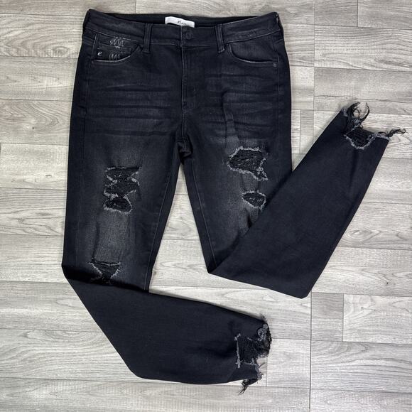 KanCan Ripped Mid Rise Skinny Denim Jeans Black Wash sz 31 - Picture 1 of 6